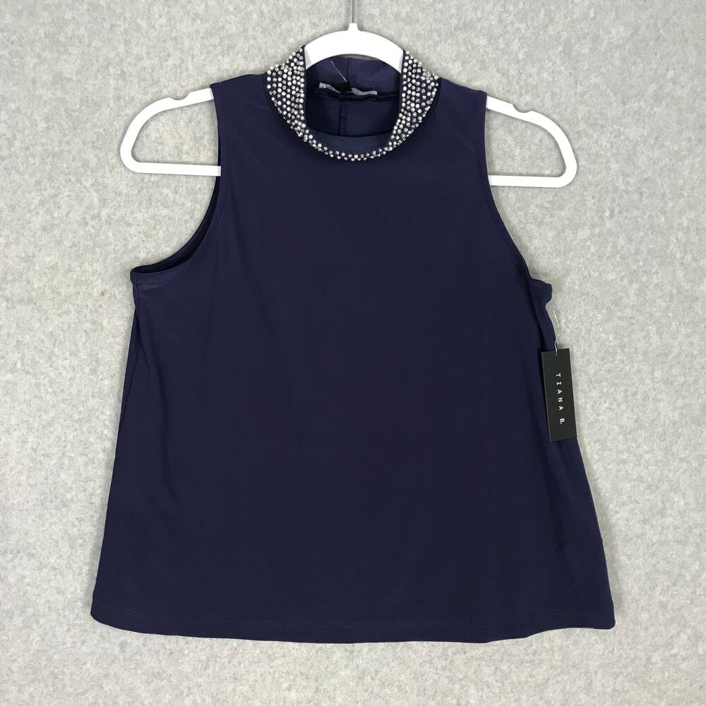 Tiana B Top Womens Small Blouse Tank Beaded Jeweled Embellished High Neck Suit‎